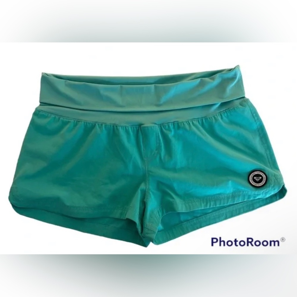 ROXY Endless Summer Teal Stretch Foldover 2" Board Shorts Large 🏄 Womens Ladies - Picture 2 of 6